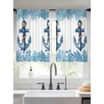 thumbnail image 2 of Summer Ocean Anchor Sheer Curtains 45 Inch Long 2 Panels, Nautical Sea Blue Coral Fish Starfish Gray Stripe Light Filtering Rod Pocket Curtains, Sheer Voile Drapes for Living Room Bedroom, 52"x45", 2 of 8