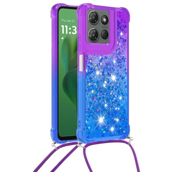 GY-MCKK for MOTO G Play 5G 2025/G Power 5G 2025 Case Girls Women Cute Glitter Soft TPU Phone Case with Strap Lanyard Shockproof Protective Cover-B4