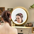 thumbnail image 3 of Giantex Makeup Vanity Set w/Lighted Mirror, Modern Dressing Table w/Storage Cabinet, Adjustable Brightness & Touch Screen for Bedroom, White, 3 of 10