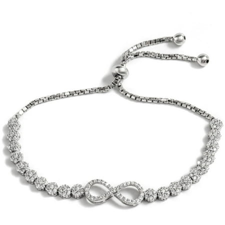 Pori Jewelers CZ Sterling Silver Infinity Friendship Bolo Adjustable Bracelet