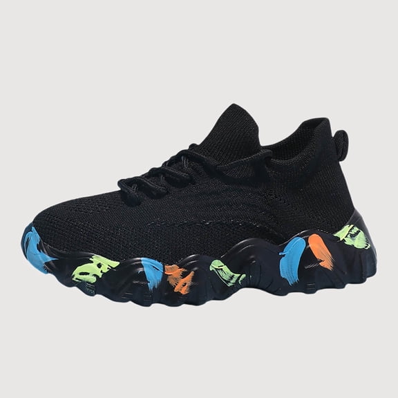 Gyujnb Breathable Knit Lace Up Low Top Lightweight Casual Sneakers (Boys and Girls),5.5-6 Years