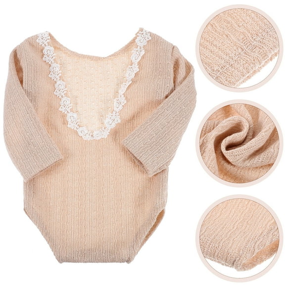 Luxshiny Baby Clothes Girl Long Sleeve Romper Beige Spandex 1Set
