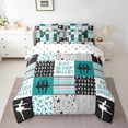 thumbnail image 3 of Homewish Eat Sleep Ballet Twin Bedding Sets 7-Piece for Kids, Chic Stripes Lines Bedding Comforter Set, Green Buffalo Patchwork Reversible Sheet Sets, Breathable Home Decor, 3 of 8