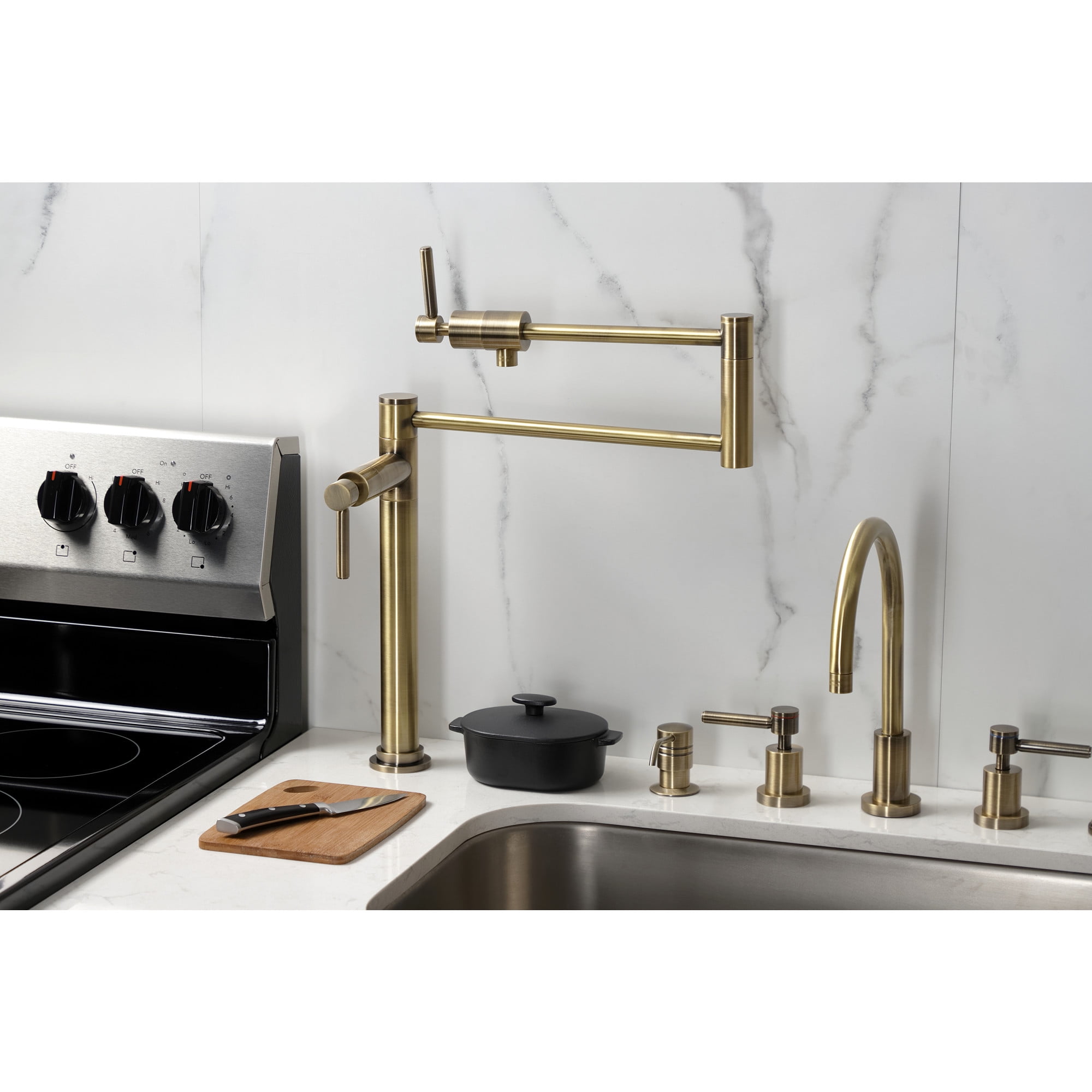 Kingston Brass KS4703DL Concord Deck Mount Pot Filler Faucet, Antique Brass
