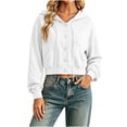 thumbnail image 3 of Luvrsol Hoodies Women Cropped Jacket Button Front Hooded Long Sleeve Drawstring Top with Pockets S-2XL, 3 of 7