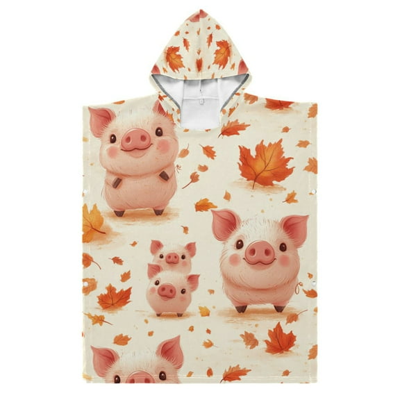 Kid Hooded Beach Towel Bath Poncho Towels Soft Absorbent Quick Dry for Boy Girl Lovely Pig and Leaf S