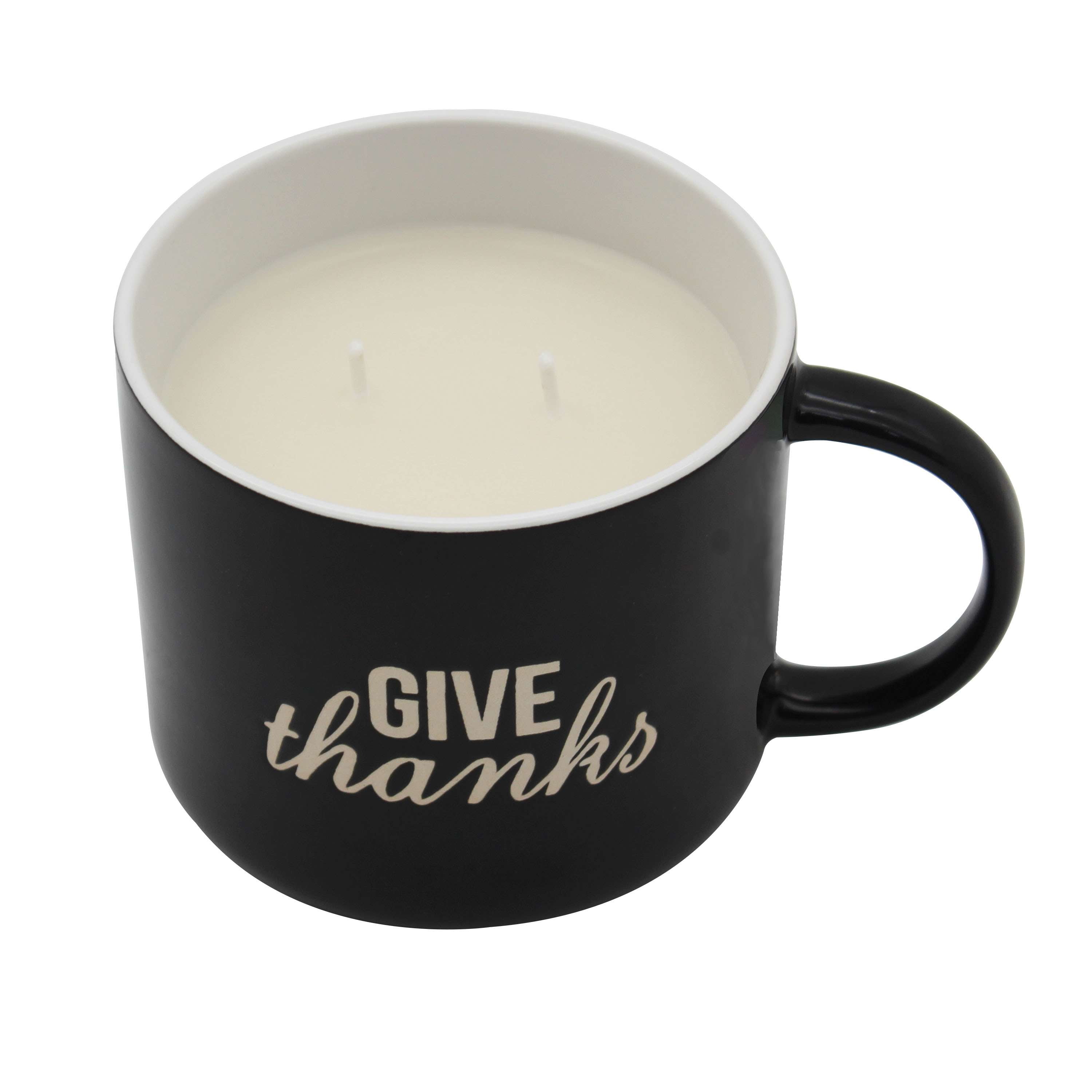 Mainstays 2-Wick 13-ounce Reusable Thanks Holiday Coffee Mug Scented Candle, Warm Apple Pie