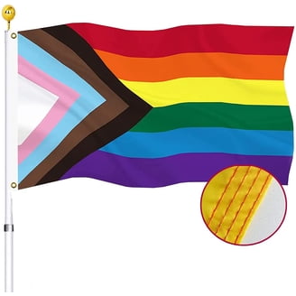 Progress Pride Rainbow Flag 3x5 Feet - LGBTQ+ Gay Lesbian Trans POC Pride Flag, 100% Polyester, New With Tags