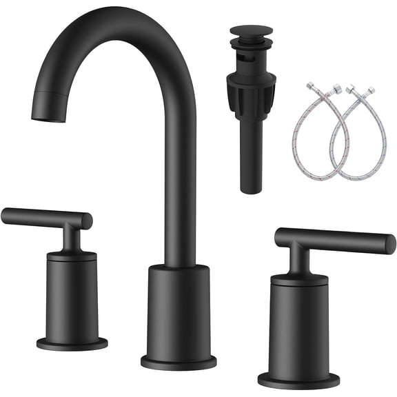 Bathroom Faucets Matte Black, 2 Handle Widespread Sink Faucet, 8 Inch Bathroom Faucet Black with Pop Up Drain