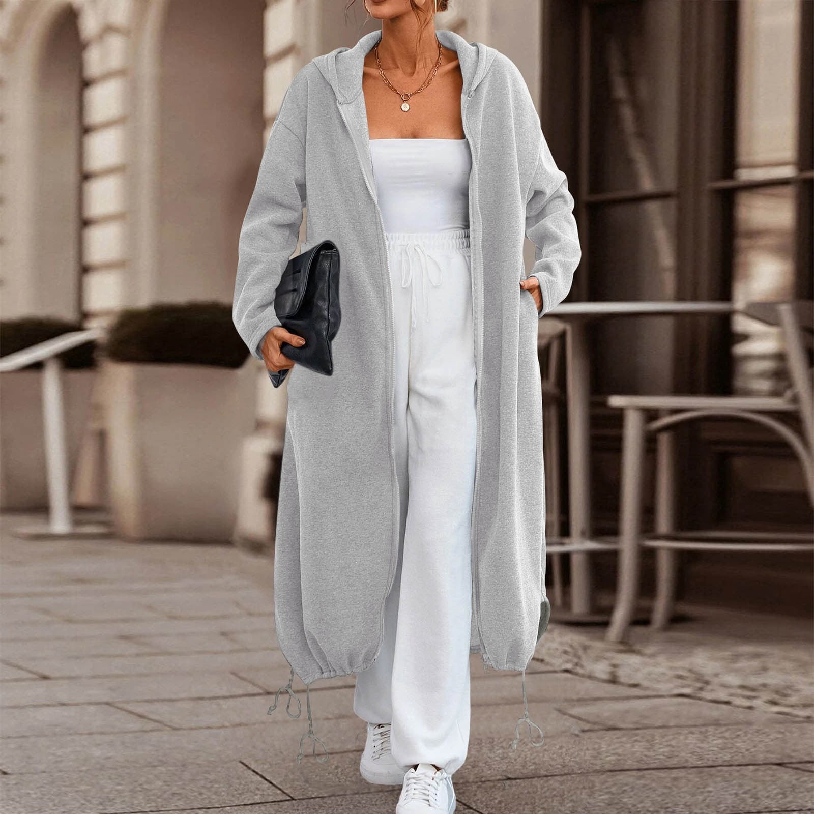 Ediodpoh Women’s Loose Zippered Long Cardigan for Women Sweatshirt Jacket Hooded with Pockets GY2 XXL