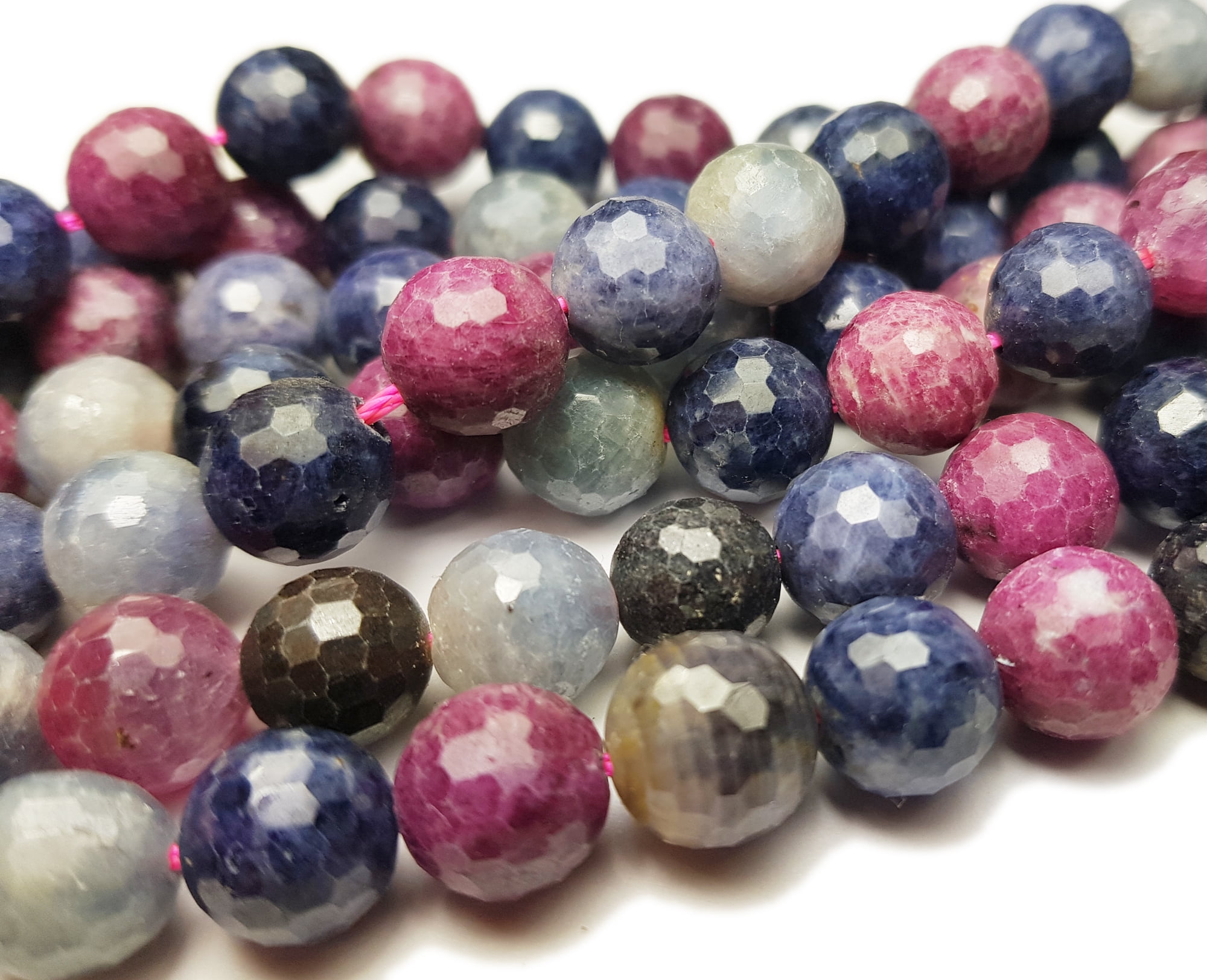 10mm Ruby Sapphire Faceted Round Beads Genuine Gemstone Natural Jewelry Making