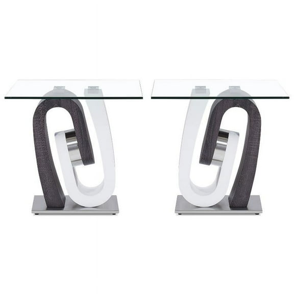 Home Square Glass Top and Metal End Table in Gray and White - Set of 2
