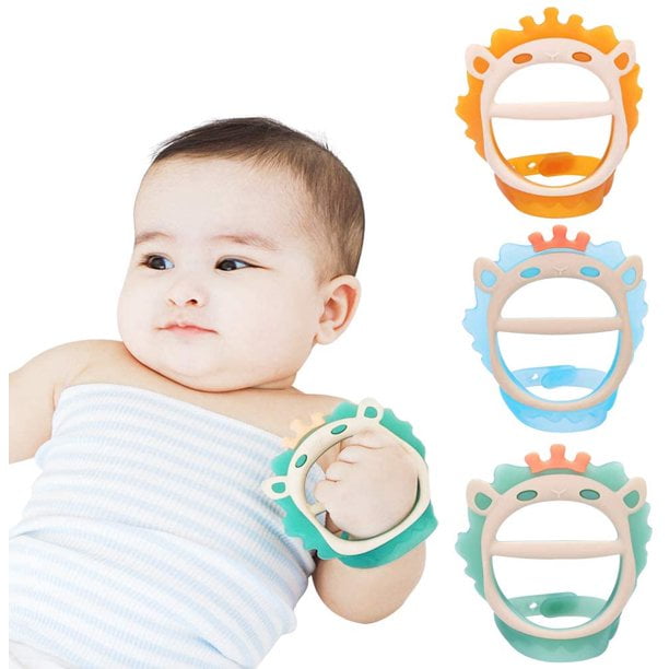 OUSITAI 3pcs Baby Teething Toys For 0-6 And 6-12 Months Teethers 3Packs For Infants, Bpa-Free, Eco-Friendly Non-Toxic Silicone, Adjustable Wristband Chew Natural Teethers For Babies