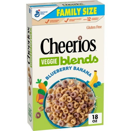 Cheerios Veggie Blends Breakfast Cereal, Blueberry Banana, Family Size, 18 oz
