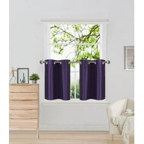 N29 Purple 2-Piece Solid Faux Silk Short  Window Curtain Set, Two (2) Grommets Panels 30" Wide x 24" Length Each