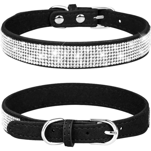 Dog Collar, Bling Rhinestone Adjustable Leather Dog Collars, Crystal Diamond Pet Puppy Collar for Small Medium Large Breed Girl Dogs Cats