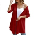 thumbnail image 1 of Cardigans Longs pour Femmes à devant Ouvert, Manches 3/4, Fluides et Légers, Hauts Cardigan Drapés à Volants, Blouse Douce d'Extérieur, Rouge, TG, 1 of 7