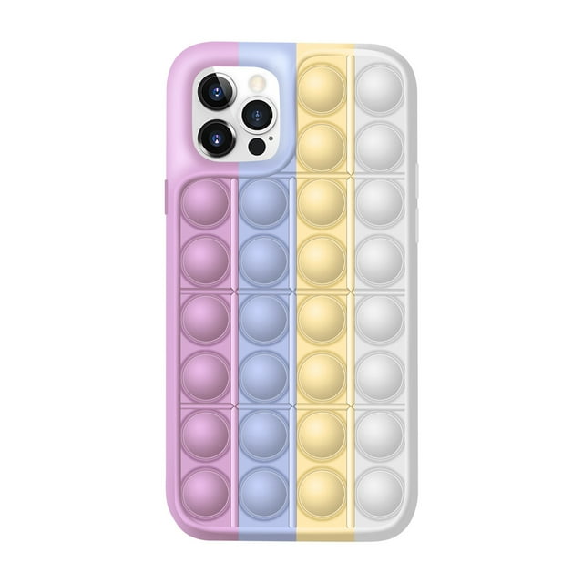Jouets Fidget Étui de Téléphone Outil Social Unique Couleurs Arc-en-Ciel pour iPhone7/8/7Plus /8Plus/ X/TP/ XR/TP MAX/11/11Pro/ 11ProMAX/12/12Pro/ 12ProMax(Rose-Blanc)