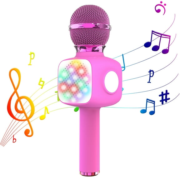 Kids Bluetooth Microphone, Wireless Karaoke Microphone with Flashing Light, Handheld Mic Speaker Singing Toy for Kids Adults, Red