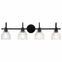 4 Light Vanity Light Approved for Damp Locations with Vintage Industrial Inspirations 9.25 inches Tall By 33.25 inches Wide-Olde Bronze Finish Bailey