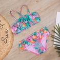 thumbnail image 3 of Kukoosong Girls Swimsuit Little Girl Bikinis Sling Flowers Print Beach Cute Ruffle Suit Multicolor 6-7 Years, 3 of 5