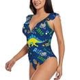 thumbnail image 3 of Yiaed Dinosaur In Space Print Women's Ruffled One Piece Swimsuit V Neck Swimwear Slimming Monokini for Woman-XX-Large, 3 of 8