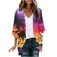 thumbnail image 2 of Clearance Clothes Pitauce Lightweight Cardigan for Women Tropical Print Puff Sleeve Chiffon Kimono Cardigan Summer Sun Protection Open Front Sheer Blouse Tops, 2 of 5