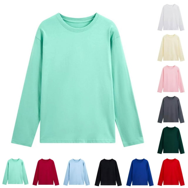 Yuyuzo Long Sleeve Shirts for Men Plus Size Crew Neck Solid Color T-Shirts Sports Casual Basic Plain Tops