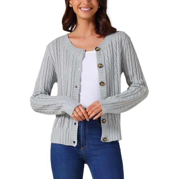 Suéteres de cárdigan abiertos para mujer INSPIRE CHIC con botones, tejido de cable, de manga larga, abrigos de otoño XL en gris