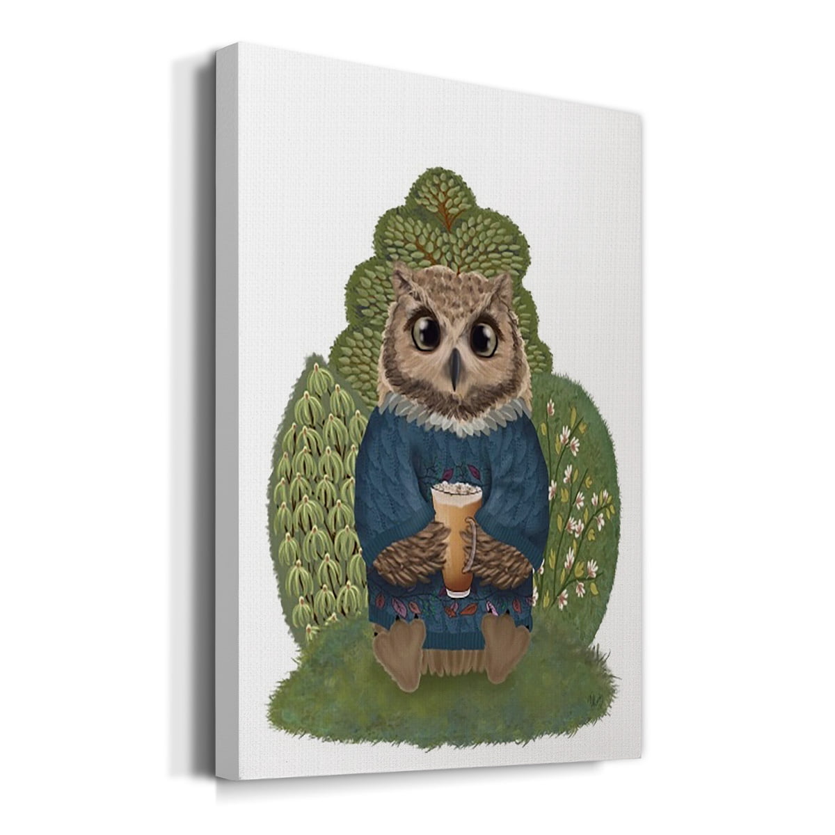 Latte Owl in Sweater Premium Gallery Wrapped Canvas - Ready to Hang