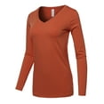 thumbnail image 2 of A2Y Women's Basic Solid Soft Cotton Long Sleeve V-neck Top T-shirt Copper S, 2 of 3