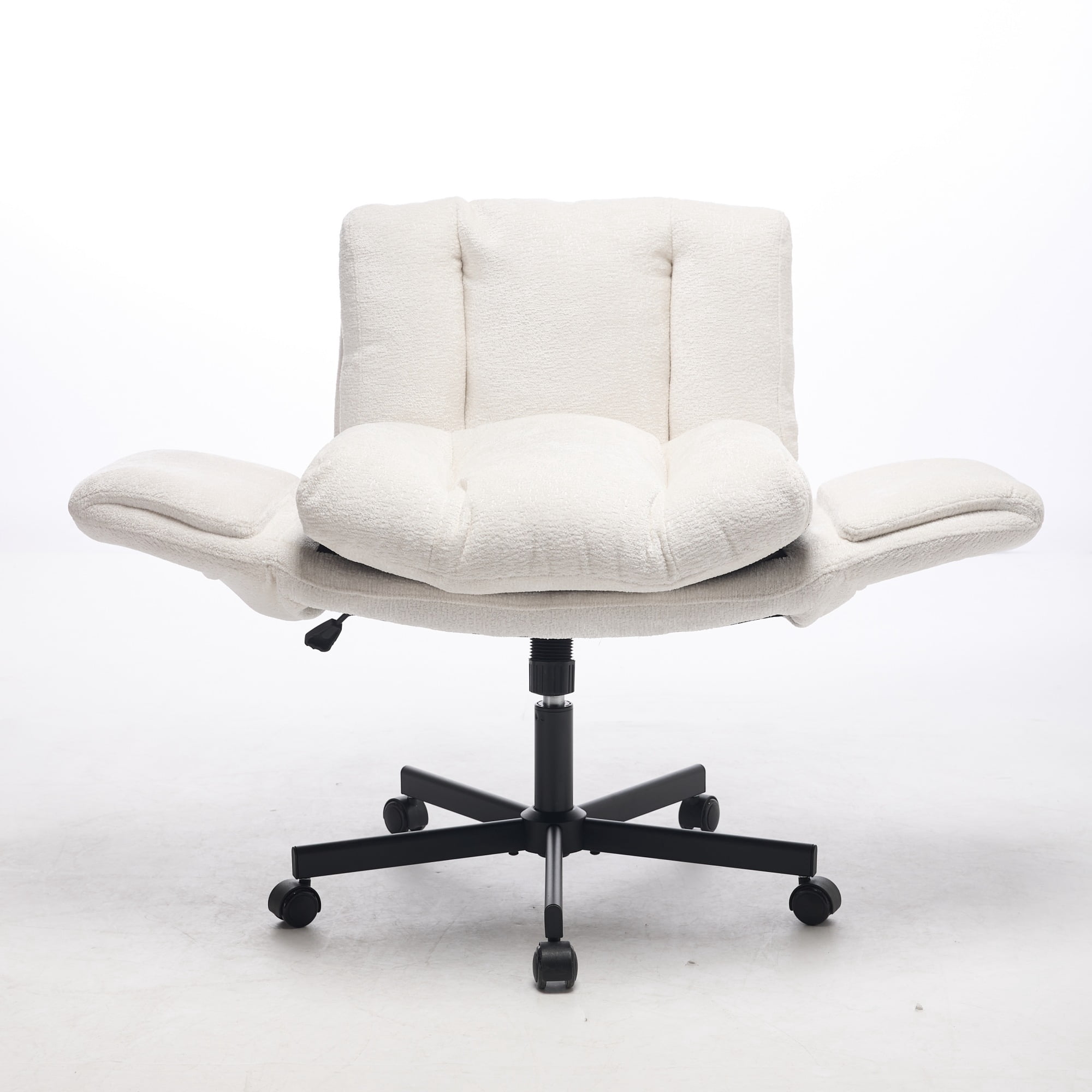 Modern Chenille Swivel Office Chair, Height Adjustable Task Chair with Convertible Armrests, Double Cushioned Desk Chair for Home Office, Vanity & Living Room