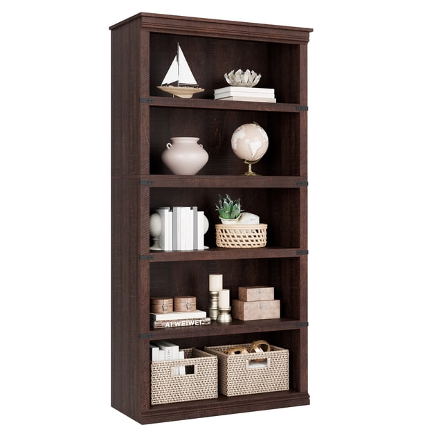 EDTara Rustic Tall Bookshelf, Open Storage Shelf Bookcase for Living Room or Home Office Display