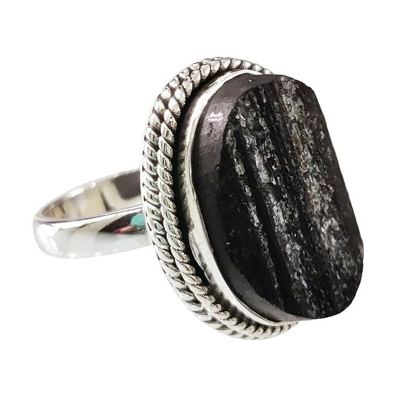 Natural Black Tourmaline Ring, Raw Black Tourmaline Ring, October Birthstone, Simple Band, 925 Sterling Silver, Womens Ring, Christmas, Thanksgiving, Handmade, Statement Jewelry, Gemstone Ring