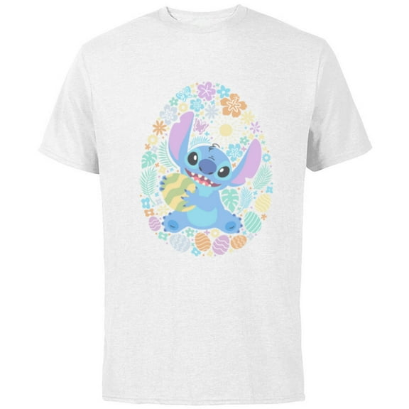 Disney Lilo & Stitch Easter Egg Flowers Spring Pastel Colors - Short Sleeve Cotton T-Shirt for Adults - Customized-White