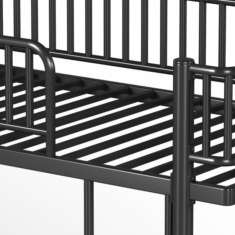 Twin-over-Twin Teens Bunk Bed Can Transformed into 2 Platform Beds, Metal Kids Bed Frame with Round-Pipe, Ladder & Guardrails