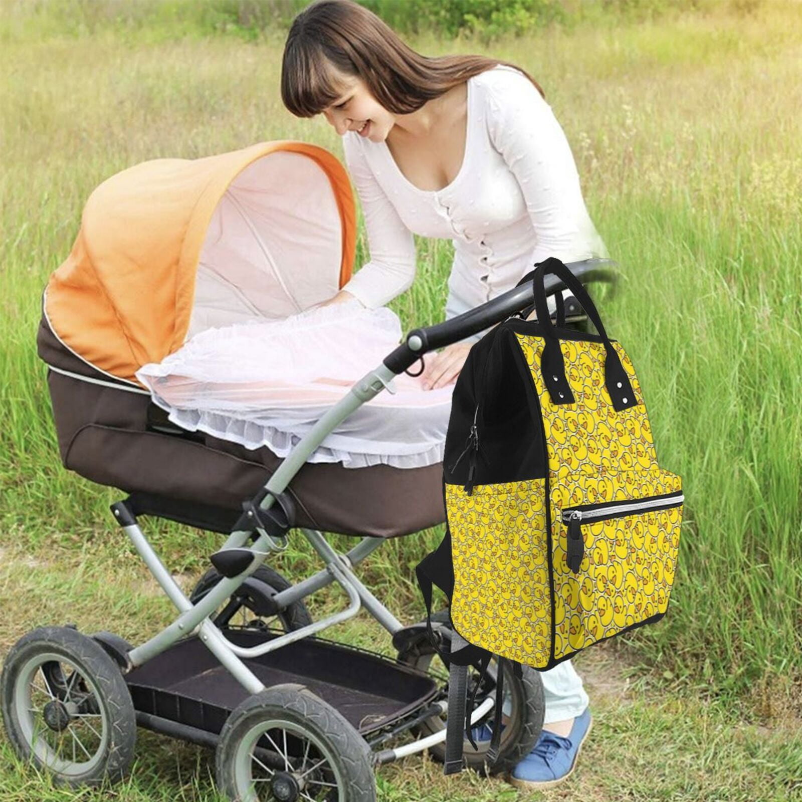 Ratiio Ducky Cartoon Animal Yellow Mummy Backpack - Waterproof Twill Canvas, Large Capacity Diaper Bag with Multiple Pockets and Adjustable Straps