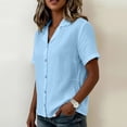 thumbnail image 6 of Edvintorg Button Down Shirts for Women Cotton Linen Turndown Collar Loose Tops Summer Short Sleeve Lightweight Casual Blouse Trendy Womens Clothes Light Blue XXL, 6 of 9