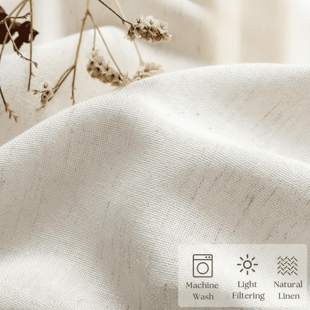 Light Filtering Semi Sheer Linen Curtain Panels for Small Windows, 36x24 Inch Natural Cafe Curtains with Dual Rod Pocket for Kitchen Basement Front Door, 2 Panels Boho Tier Style