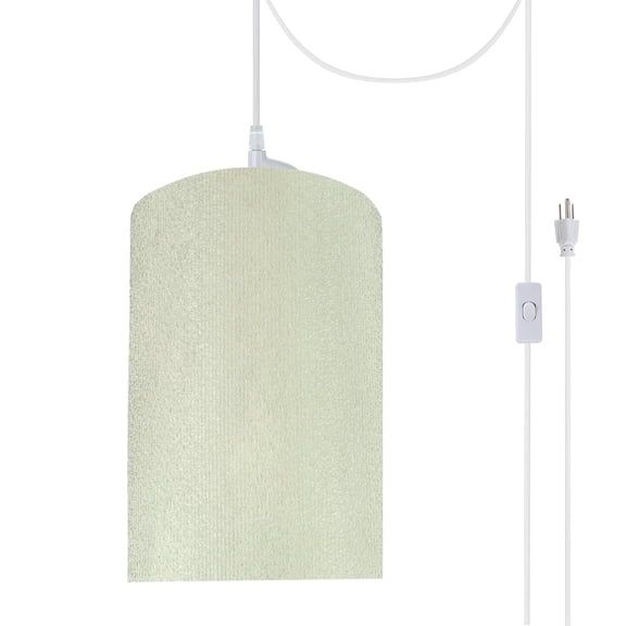 Aspen Creative 71118-21 One-Light Plug-In Swag Pendant Light Conversion Kit with Transitional Drum Fabric Lamp Shade, Off White, 8" width