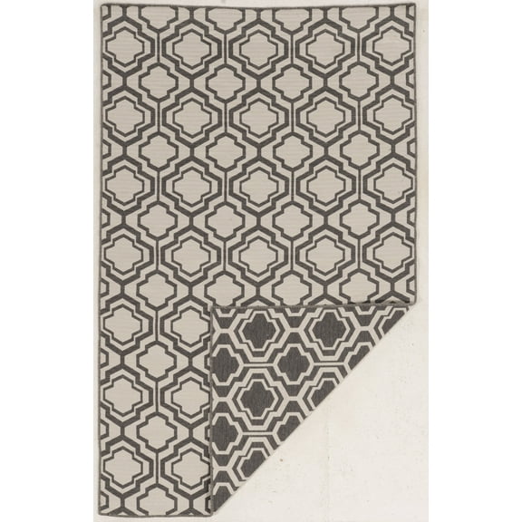 Linon Salonika Quatrefoil Reversible Woven Wool 5'x8' Rug in Gray