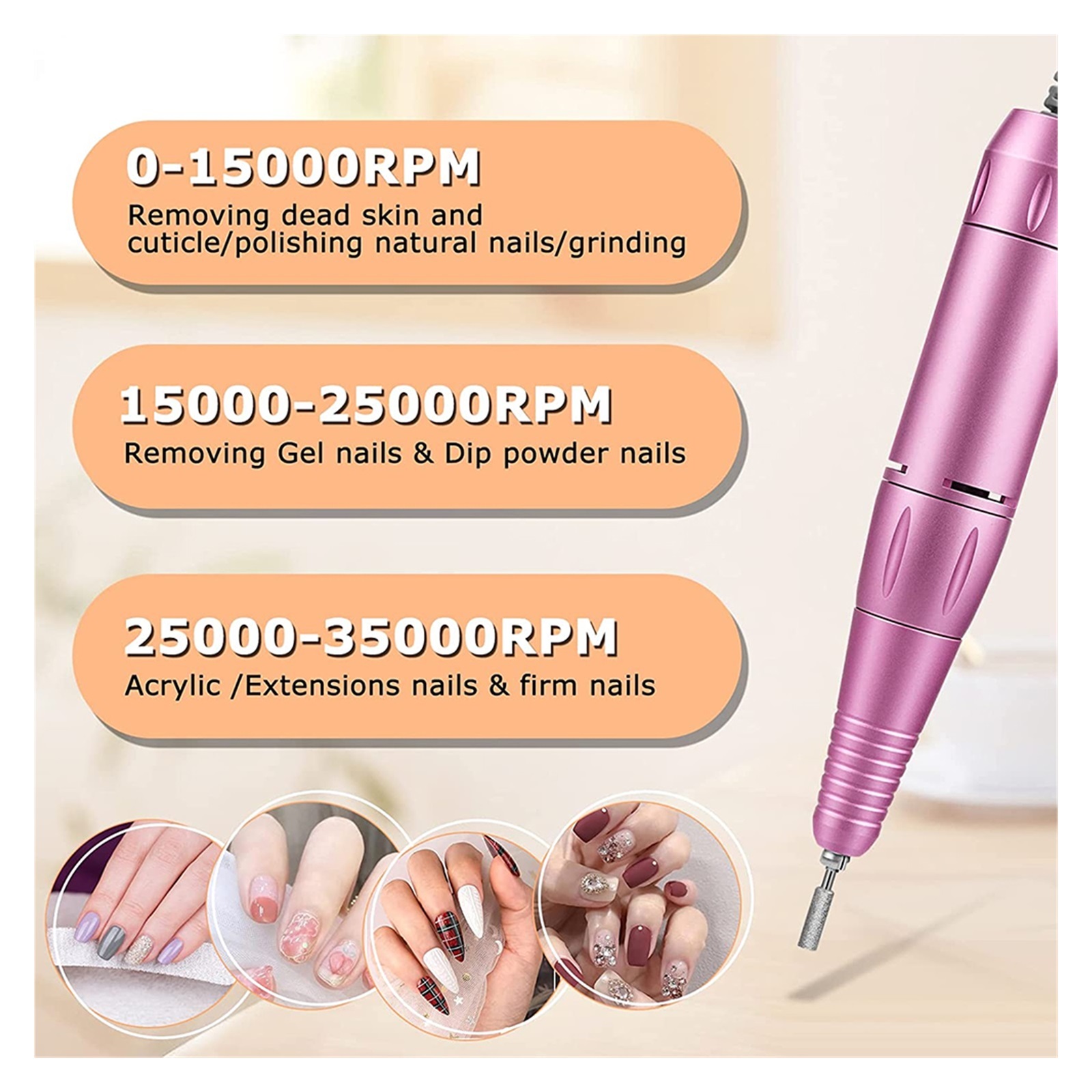 Electric Nail Drill For Acrylic Nails, Professional 35000RPM Rechargeable Nail Drill Machine For Acrylic Gel Polishing Remove ,Low Noise