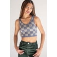 thumbnail image 2 of Hazy Blue Checkered Seamless Crop Tank - Women's Casual Sleeveless Top, 2 of 4