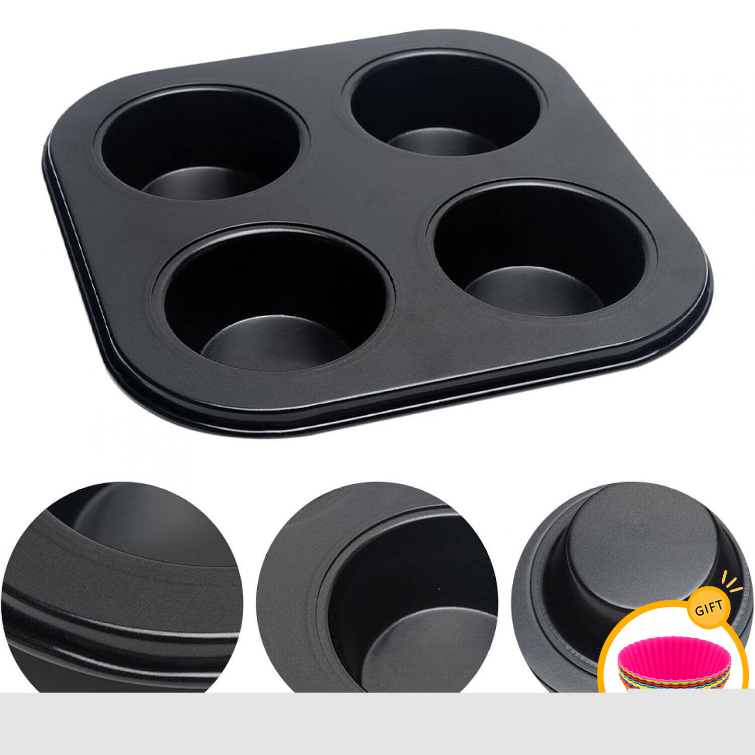 thumbnail image 2 of Air Fryer Muffin Top Pan with 7 Pack Reusable Silicone Baking Cup Liners for Cupcakes, Large 4-Cup Pies Pan, Non-Stick Bakeware for Eggs, Cornbread, Small Cake Layers and Drop Cookies, 2 of 8