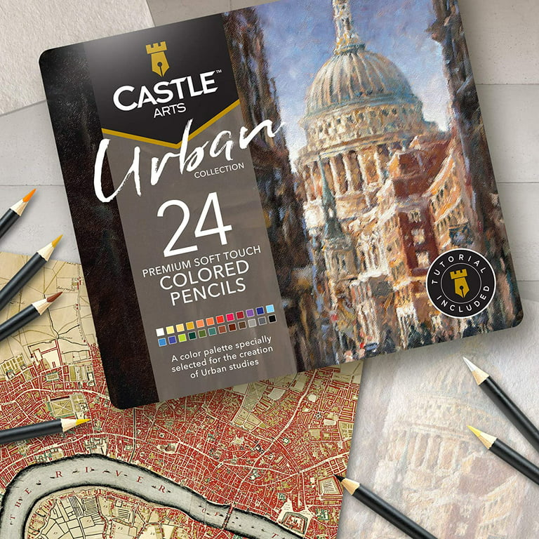  Castle Arts Themed 24 Colored Pencil Set in Tin Box, perfect  'Kandinsky' inspired colors. Featuring quality, smooth colored cores,  superior blending & layering performance for great results : Office Products