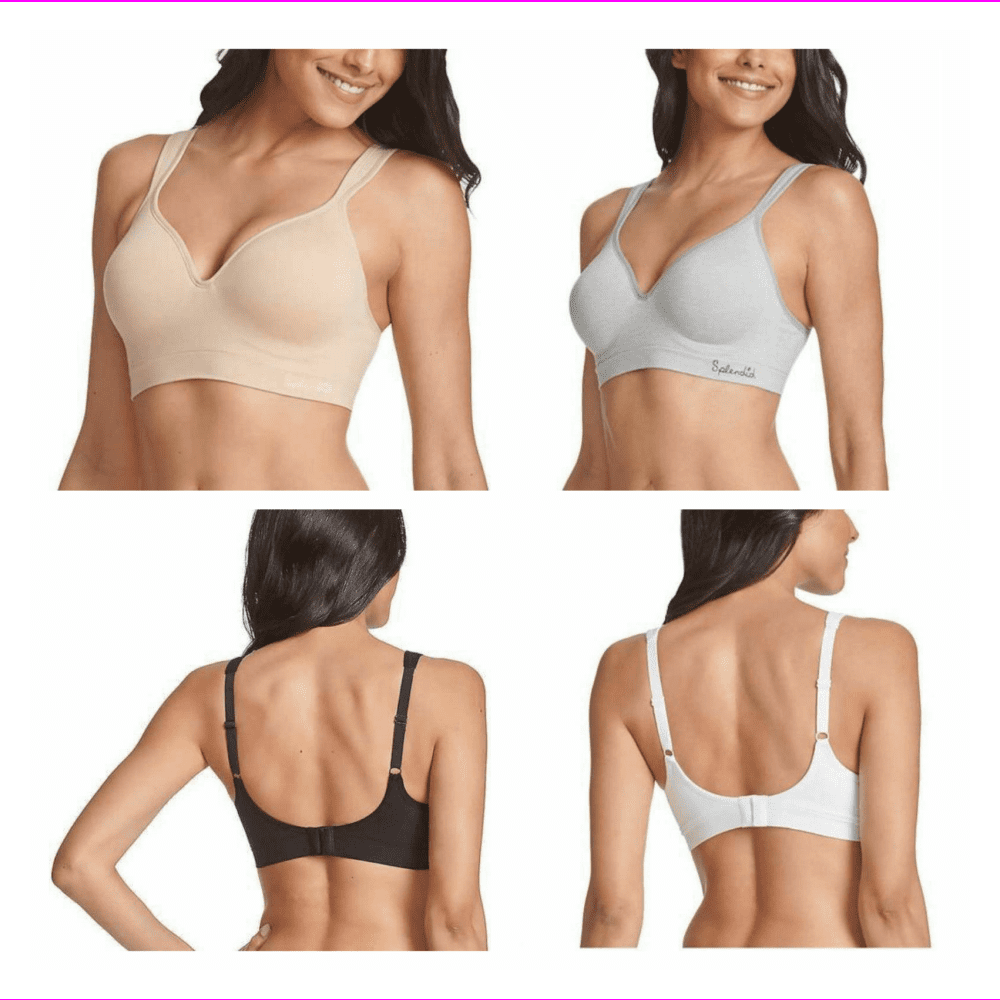 Splendid Ladies' Seamless Wireless Bra, 2-Pack, White/Gray (Small)