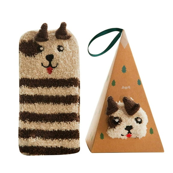 Christmas Cute 3D Animal Socks with Gift Box Coral Fleece Socks Winter Thickened Cartoon Embroidery Floor Christmas Socks丨B