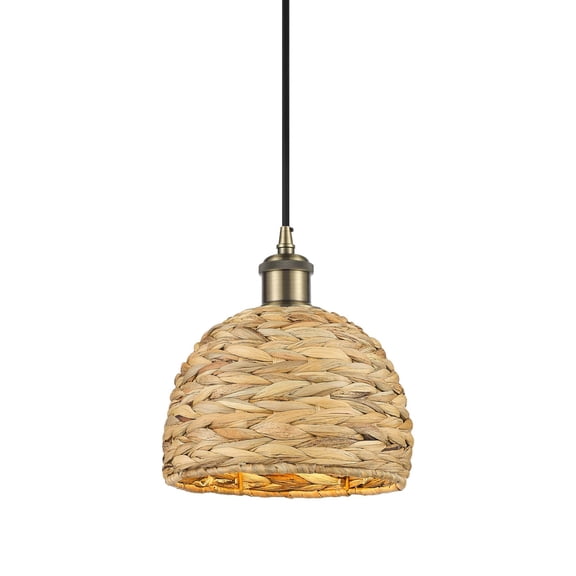 Innovations Lighting 516-1P-AB-RBD-8-NAT Woven Rattan 8" Wide Mini Pendant - Antique Brass
