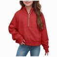 thumbnail image 3 of Towmus Sweatshirt for Girls Half Zip Cropped Pullover Fleece Hoodies Casual Fall Winter Tops Thumb Hole with Pocket for 5-14 Years, 3 of 7
