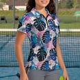 thumbnail image 2 of Binienty Palm Leaf Golf Shirt for Couple Comfortable Zipper Neck Moisture Wicking Couple Shirt for Workout Pickleball Running ,Short Sleeve Athletic Tops, 2 of 7